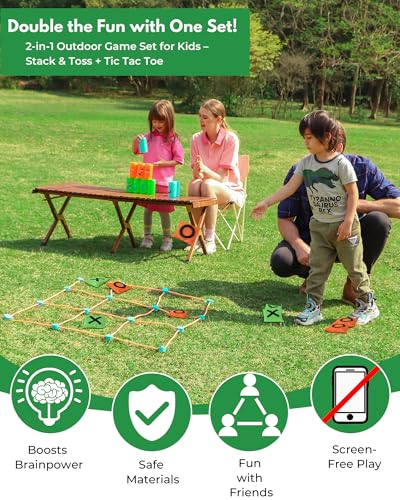 2-in-1 Giant Tic Tac Toe and Can Toss Game - Outdoor Games for Kids & Family, Backyard and Indoor Party Game Set with Bean Bags & Storage Bag