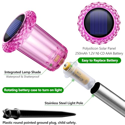DenicMic Solar Lights Outdoor 10 Pack Waterproof Pink LED Stainless Steel Stake Outside Lights for Yard Pathway Garden Driveway Walkway Landscape Path Lighting Mothers Day Gifts for Mom - color: Pink 10Pack