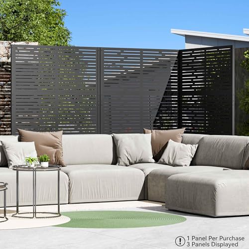 Modern Shade 4x6 FT Metal Privacy Screen with Artistic Modular Designs Decorative Patio Privacy Fence & Garden Divider, Freestanding Outdoor Metal Fence Panel, Weather-Resistant (Metro Code) - size: 1 Panel (Metro Code)