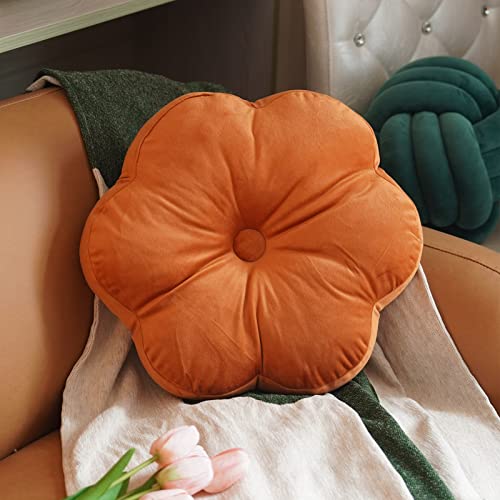 ARTMAGIC Flower Shaped Velvet Decorative Throw Pillow Cushion Ultra Soft Cute Daisy Boho Pillow Floor for Couch Bed Sofa Gift (Burnt Orange) - color: Burnt Orange