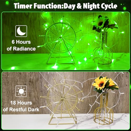 cshare String Lights Outdoor Waterproof 9.8ft 30 LED, Green Battery Operated Halloween Lights with Timer Clear Wire for Indoor & Outdoor Christmas Halloween St.Patric Decorations Garland Party Garden - color: Green
