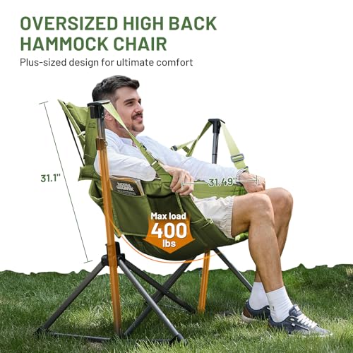 TIMBER RIDGE Hammock Camping Chair, Oversized Swinging Hammock Chair with Adjustable Back and Seat for Outdoor Lawn, Sports, Supports 400lbs, Green - color: Green