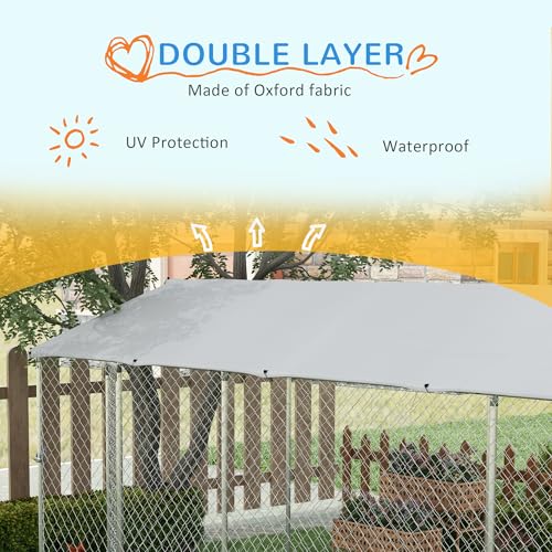 PawHut Outdoor Dog Kennel, Heavy Duty Dog Run Outdoor Fence with Waterproof Cover, Galvanized Chain Link, Secure Lock, for Large Breeds, Chickens, Ducks, 20' x 7.5' x 6.5' - size: 236.2"L x 90.6"W x 78.7"H