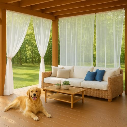 Patio Screen Mesh Outdoor Curtains Waterproof Sheer Lightweight Bug Netting for Porch Gazebo Garden Party Wedding Backdrop, White, W 125 x L 98 inch per Panel, 2 Panels - color: White, size: 125"W x 98"L (Pack of 2)