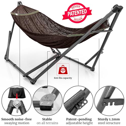Tranquillo Combo x2 Hammocks with Stand for Outside & Tree Straps, Heavy Duty Hammock with Stand 600lbs for Indoor Outdoor Patio Backyard, x2 Hammocks for 2 Person (Combo - Brown, Medium) - color: Combo - Brown