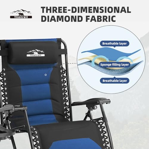 Zero Gravity Lounge Chairs - Set of 2 Oversized Reclining Patio Chairs with Adjustable Pillow & Cup Holder (500lbs Capacity, Black/Blue) - color: Black & Blue, size: X-Large/2 PCS