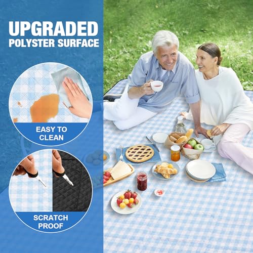 G GOOD GAIN Picnic Blankets Outdoor Extra Large - 80"x80" Portable Waterproof Picnic Blanket, Machine Washable 3-Layer Foldable Park Mat with Sandproof Backing for Grass, Hiking, Travel (Sky Blue) - color: Skyblue