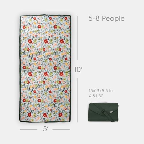 Little Unicorn 5'x10' XL Outdoor Family Picnic & Beach Blanket | Durable & Water-Resistant Fabric | Compact Fold & Easily Wipes Clean | Zipper Pocket (Primrose Patch) - color: Primrose Patch, size: 5 x 10