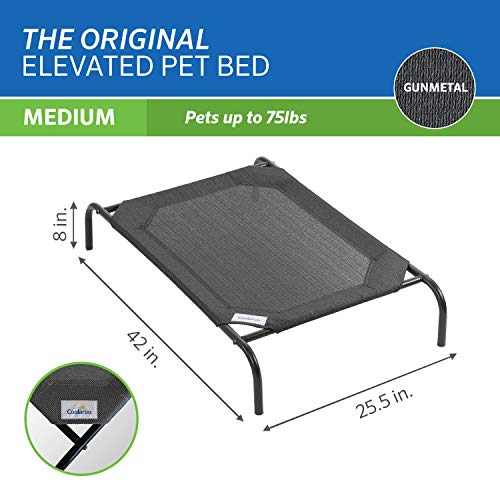 Coolaroo Original Elevated Dog Bed - Breathable Off-The-Ground Pet Bed with Cooling Fabric, Joint Relief & Moisture-Resistant Fabric, 100% Recyclable, Easy Clean, Gunmetal, Medium - color: Gunmetal, style: Medium Dog Bed