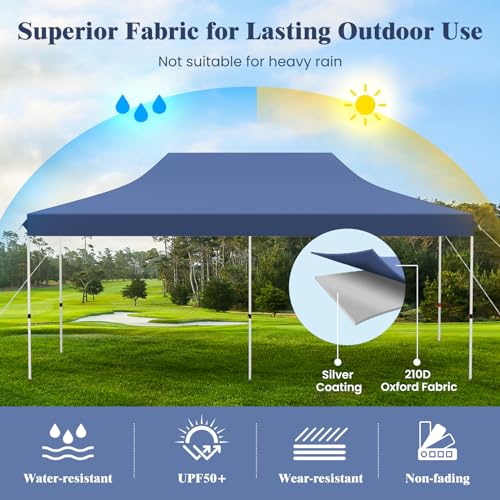 Tangkula 10x20 Ft Pop Up Canopy, Instant Setup Outdoor Tent with 6 Sand Bags, 12 Stakes & 6 Ropes, UPF 50+ Portable Canopy Tent with Carrying Bag for Camp, Beach, Patio (Blue) - color: Blue, size: 10x20 Ft