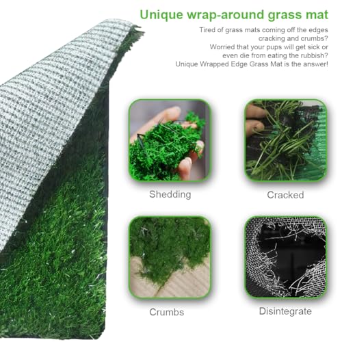 Dog Grass Pad with Tray for Indoor and Outdoor Use, Artificial Grass Pee Pads for Dogs, Reusable Indoor Dog Potty with Pee Baffle for Small/Medium Dogs