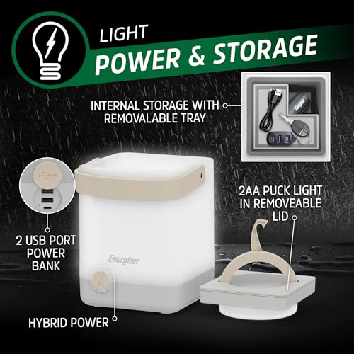 Energizer LightxPower Cube Camping Lantern, X1000 Lantern Dual Power Rechargeable and AA Battery, IPX4 Water Resistant