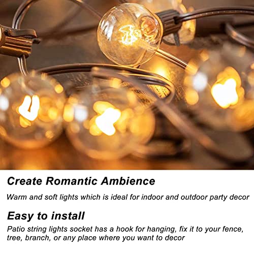 Abeja 50Ft Outdoor Patio String Lights with 53 Clear Globe G40 Bulbs,UL Certified for Patio Porch Backyard Deck Bistro Gazebos Pergolas Balcony Wedding Gathering Parties Markets Decor, Brown Wire - color: 50FT Amber White-Brown, size: 50FT