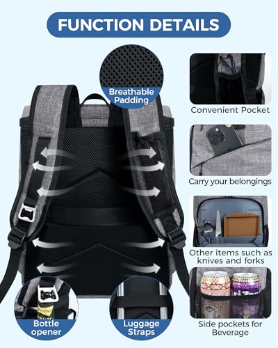 BAGLHER Lightweight Insulated Cooler Backpack - 30 Cans, Leak-Proof for Lunch, Picnic, Hiking, Camping Trips - color: grey-core