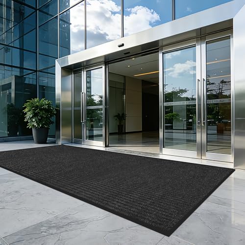 3'x10' Heavy Duty Commercial Grade Door Floor Mat, High Traffic Non-Slip Rubber Backing Door Mat for Entryway, Low Profile Striped Washable Entrance Runner for Office/Garage,Black - size: 3' x 10' (Rectangular)