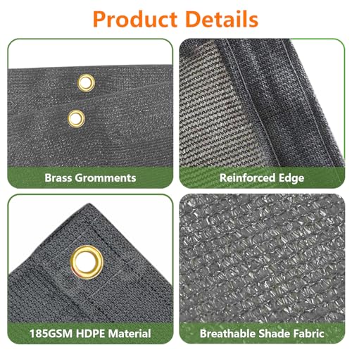 POYEE 90% 8x25ft Sun Shade Cloth for Outdoor Deck Backyard Patio Garden Pergola Cover Canopy Gray - size: 8x25ft