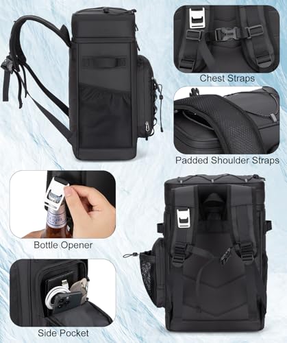 Insulated Cooler Backpack, 40L Leakproof Backpack with Double Compartments for Men & Women, Large Lunch Cooler for Camping, Beach, Travel, Picnic, Up to 48 Cans - color: Black
