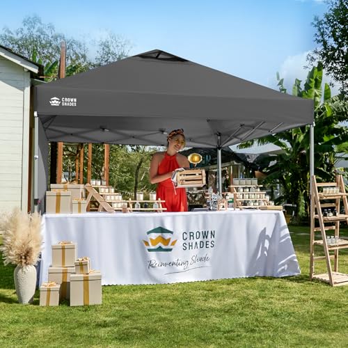 CROWN SHADES 10x10 Pop Up Canopy with 1 Side Wall - Beach Tent with One Push Setup - Outdoor Sun Shade for Events, Parties, Camping - Gazebo with STO-N-Go Cover Bag (Grid Grey) - color: Grid Grey, size: 10x10FT