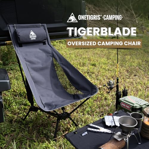 ONETIGRIS Tigerblade High Back Camping Chair with Pillow Design, Comfortable Widened Seat Folding Chair - color: Grey