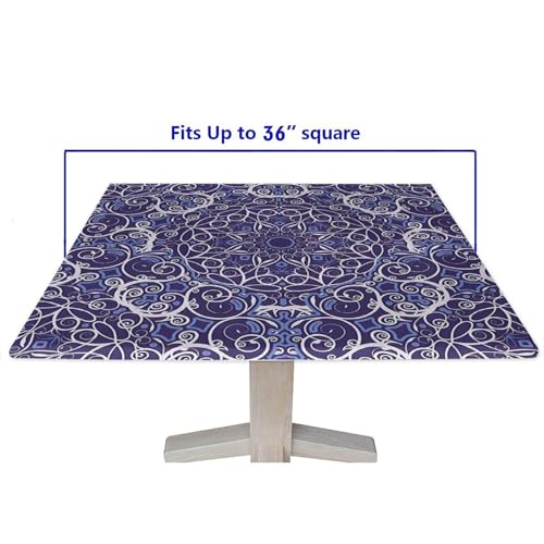 Fitted Tablecloth with Elastic 40x40 in Outdoor Square Tablecloths Elastic Table Cloth for Tables Waterproof Wipeable Table Cover for Picnic Camping Dinner - color: Bohemian Style, size: 40" x 40" (Square)