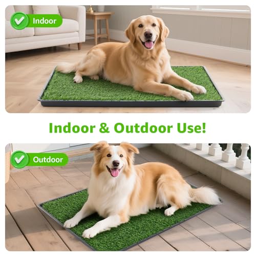 LOOBANI 35x23in Large Dog Litter Box: Dog Grass Pad with Tray with 2×Artificial Grass Pads + 1×Drainage Grate - Quickly Absorbent Portable Patio Potty for Balcony Apartment Indoor Outdoor Use
