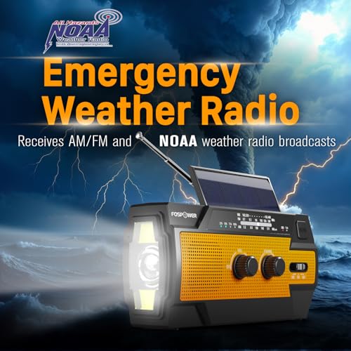 FosPower NOAA Emergency Weather Radio A3 14800mWh Portable Power Bank, AM/FM, USB/Solar/Hand Crank Charging, SOS Alarm & Flashlight for Indoor/Outdoor Emergency - Orange - color: 05 - Model A3 - Orange