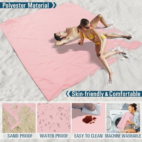 Beach Blanket Waterproof Sandproof 78''×110'' Large Suits 1-7 Adults Oversized Lightweight Picnic Mat Beach Blanket Water Resistant for Camping Hiking Travel Picnic - color: Pink, size: 78''x110''