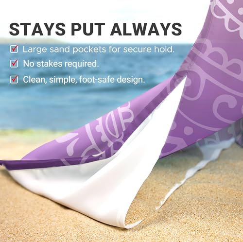 Sunlit Silky Soft Sand Proof Beach Blanket 106"x81" / 85"x72" Sand Proof Mat with Corner Pockets and Mesh Bag for Beach Party, Travel, Camping and Outdoor Music Festival, Mandala - color: Purple Red, size: 120"x108"