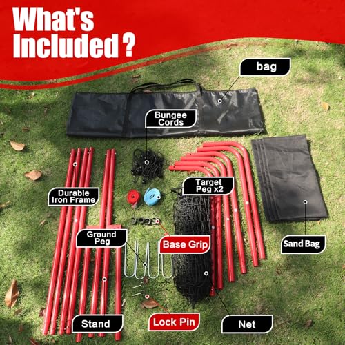 Volleyball Rebounder Net 7x4 Ft, 5-Angle Adjustable Rebounder Net for Practicing Digging, Setting, Spiking, Bounce Back Training Equipment with 2 Target Stripes & Portable Travel Bag for Storage - color: ABlackRED