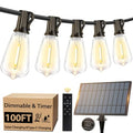 100FT Outdoor Solar String Lights with Remote, USB Rechargeable LED Patio Lights with 52 Timer Dimmable ST38 Edison Bulbs, Enhanced 5W Solar Panel Outside Hanging Lights for Porch Garden Deck Backyard - size: 100FT