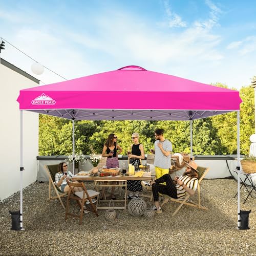 EAGLE PEAK Pop Up Canopy Tent with Wheeled Carry Bag, 8 Stakes, 4 Ropes, 4 Weight Bags, Easy Set Up Tent Canopy, 12x12 ft, 144sqft of Shade, Pink - color: Pink, size: 12x12