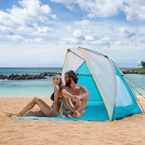 Leader Accessories 2-3 Person Portable Beach Tent, UPF 50+ Beach Shade Tent, Beach Tent Sun Shelter Canopy with Extendable Floor, Blue