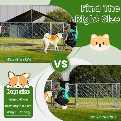 Outdoor Dog Enclosure Heavy Duty Dog Kennel House Mesh Dog Big Cage Pet Kennel Steel Fence with Secure Lock (6.56‘x 6.56’) - size: 78"L x 78"W x 65"H