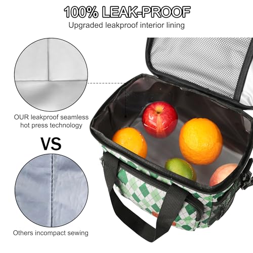 Femuar Lunch Bags for Women/Men, Insulated Lunch Bag for Work Office - Lunch Cooler Bag Leakproof Lunch Box with Adjustable Shoulder Strap - Green plaid - color: Green plaid, size: Medium Size