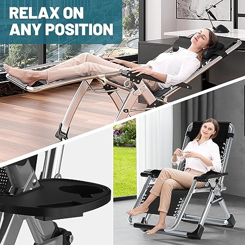 DoCred Zero Gravity Chair, Lawn Recliner, Reclining Patio Lounger Chair, Folding Portable Chaise with Detachable Soft Cushion, Cup Holder, Headrest - color: Chair With Pad, style: Zero Gravity Chair