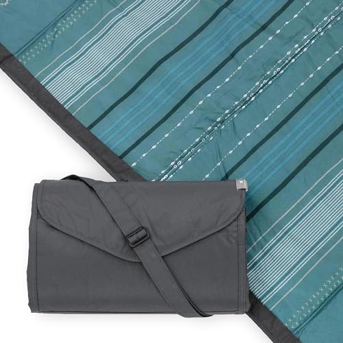 Little Unicorn 5'x5' Outdoor Family Picnic & Beach Blanket | Durable & Water-Resistant Fabric | Compact Fold & Easily Wipes Clean | Zipper Pocket (Shoreline Stripe) - color: Shoreline Stripe, size: 5 x 5