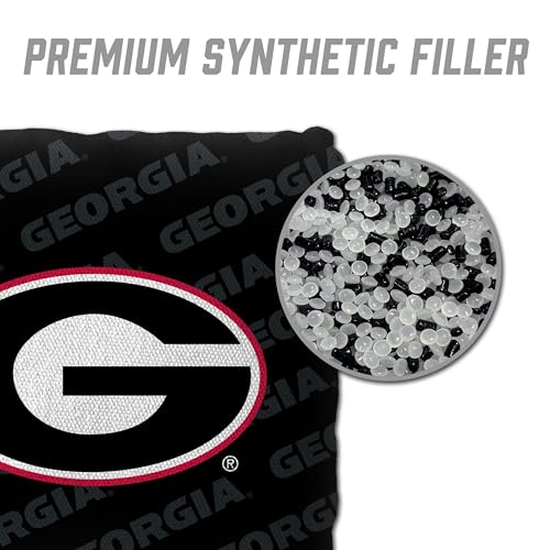 YouTheFan Officially-Licensed NCAA Set of 4 Cornhole Bags - All Weather Regulation 6” x 6” Size - 16oz Weight - Designed in USA - color: Georgia Bulldogs - Black