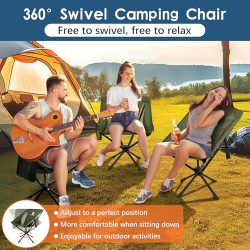Raynesys 2 Pack Portable Camping Chair, Flexible 360° Rotation, 8 Seconds Quick Setup Folding Camping Chair, 3.8Lb Lightweight Travel Chairs for Easy Carry to Hiking, Sporting, Beach, Army Green - color: Army Green, size: 2 Pack