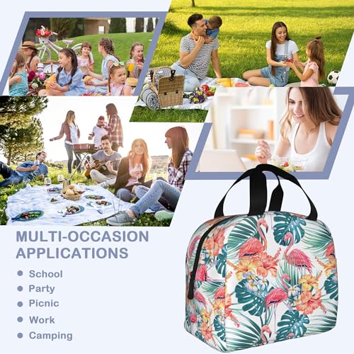 Pink Flamingo Palm Leaves Hibiscus Flower, Tropical Flowers Insulated Lunch Bag Reusable Lunch Box Women Men,Cooler Thermal Meal Tote for Kids School Student Picnic Office Work - color: Pink Flamingo Palm Leaves Hibiscus Flower, Tropical Flowers