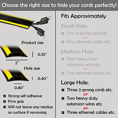 Rubber Bond Cord Cover Floor Cable Protector - Strong Self Adhesive Floor Cord Covers for Wires - Low Profile Extension Cord Covers for Floor & Wall - color: Black Stripped - Two Thick Cords, size: 6 Feet