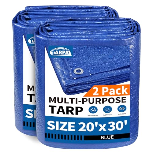 TARPAL 20x30 Feet Blue Tarp Waterproof (2 Pack) 5mil Large tarps Multipurpose Protective Cover All Purpose Poly Tarps Cover for Firewood,Camping,Tent,Outdoor Furniture - color: Blue, size: 20x30 Feet(2-pack)-Finished size