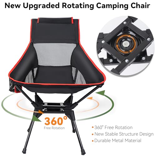 Upgraded 360° Swivel Folding Camping Chair, Lightweight High Back Portable Chairs with Head Support, Compact & Stable for Outdoor Camp, Travel, Beach, Picnic, Festival, Fishing, Hiking, Backpacking - color: High Back Black