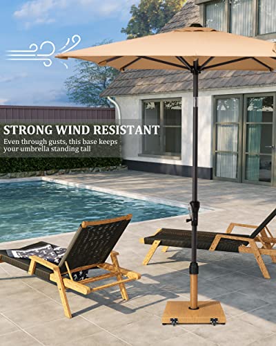 45lbs Patio Umbrella Base with Wheels, Heavy Duty Fringe Umbrella Stand Pre-Filled Concrete, No Sand/Water Needed, Fits 6-12ft Umbrella, Wind-Resistant for Deck, Poolside, Balcony - color: Teak