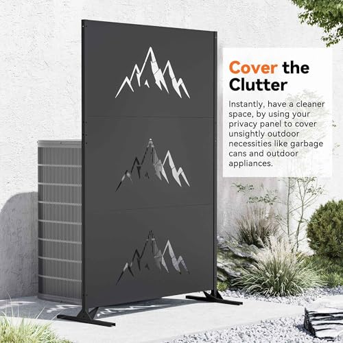 Modern Shade 4x6 FT Metal Privacy Screen with Artistic Modular Designs Decorative Patio Privacy Fence & Garden Divider, Freestanding Outdoor Metal Fence Panel, Weather-Resistant (Summit Horizon) - size: 1 Panel (Summit Horizon)