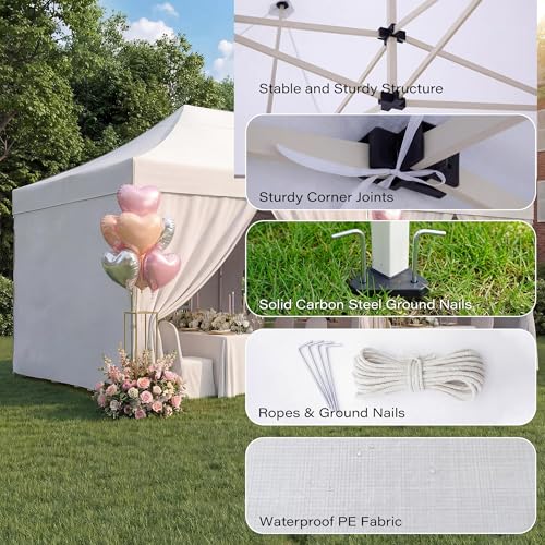 LAUSAINT HOME 10x20 Party Tent with 100ft Lights, Heavy Duty Waterproof Canopy with Removable Sidewalls & Roll-Up Door, Large White Event Shelter with Steel Frame for Wedding, Backyard, BBQ, Camping - size: 10x20 with 100ft Lights