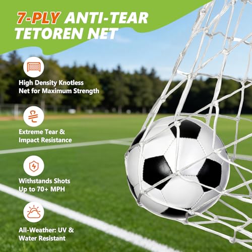 Soccer Net 12x6 ft, Soccer Goal for Backyard with Ultra Stable Outward Angled Metal Frame, 7-ply Tetoron, Portable Carry Bag - Easy Set Up for Youth & Adult Indoor Outdoor Practice - color: Yellow