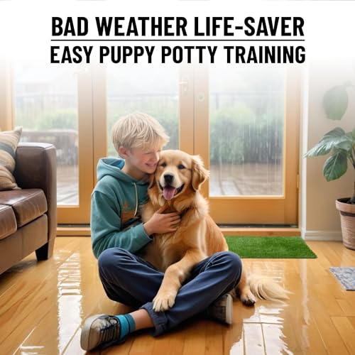 Ottomanson Pet Training Collection Easy Clean Indoor/Outdoor Reusable Training Grass Pad, 15" x 30", Green