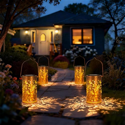 DIBIEECN Mothers Day Gifts for Mom, Birthday Gifts Grandma Ladies Solar Lanterns Outdoor Hanging Hollowed-Out Metal Waterproof LED Garden Decor Outside for Patio Yard Porch, Fairy, 1 Pack - style: Fairy