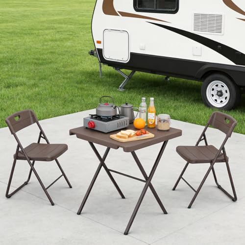 Folding Table 2 Pack, Portable Square Foldable Table No Assembly, Heavy Duty Steel Frame Indoor Outdoor Camping Patio Table, Picnic Card Table for Backyard, RV, Small Spaces - size: 27inch-2 Pack