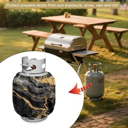 Rv Propane Tank Cover Black Gold Gas Tank Covers Protective Covers for Grill, Travel Trailer RV and Outdoor Use Windproof Weatherproof Gas Carrier - color: Black Gold